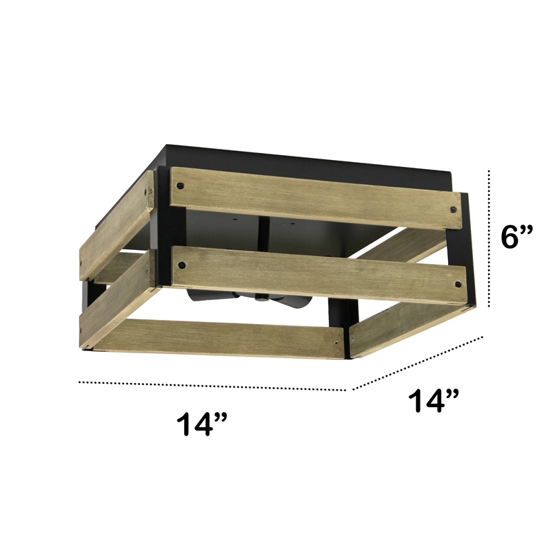 All the Rages Barnlit 4-Light Square Metal Flush Mount in Medium Wood