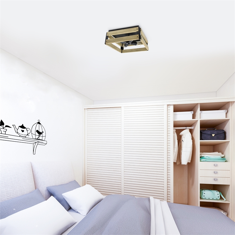 All the Rages Barnlit 4-Light Square Metal Flush Mount in Medium Wood