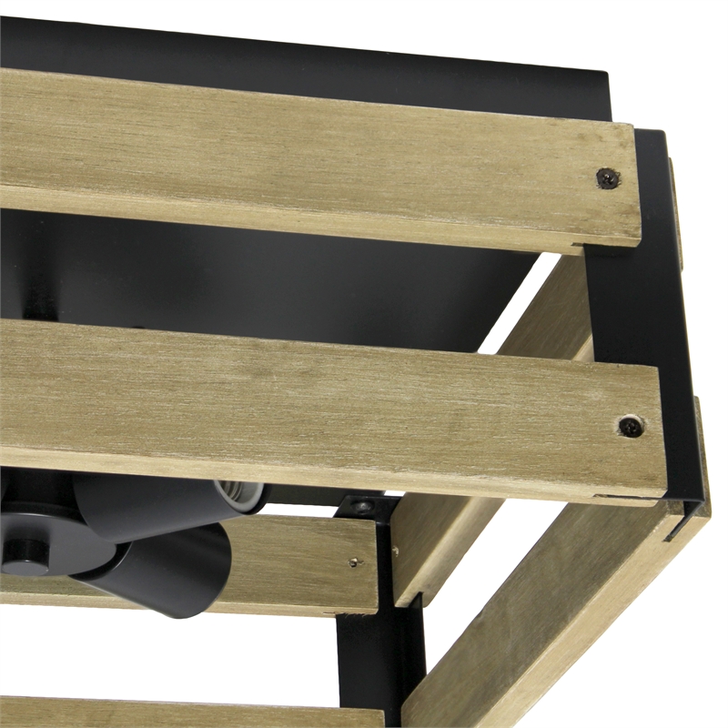 All the Rages Barnlit 4-Light Square Metal Flush Mount in Medium Wood
