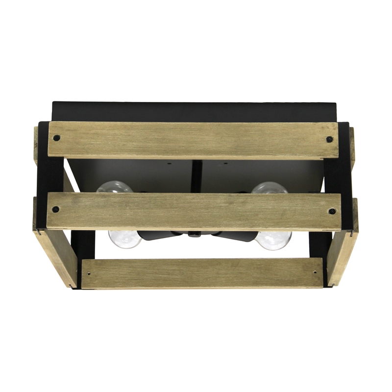 All the Rages Barnlit 4-Light Square Metal Flush Mount in Medium Wood