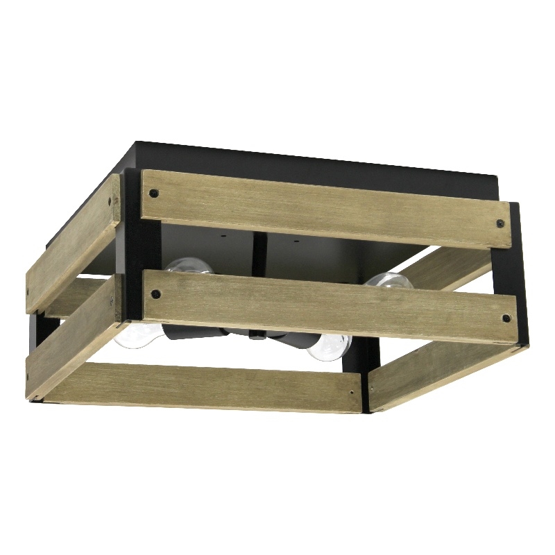 All the Rages Barnlit 4-Light Square Metal Flush Mount in Medium Wood