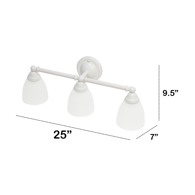 All the Rages Essentix 3-Light Metal & Glass Vanity Fixture in White