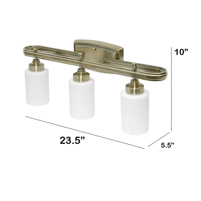 All the Rages Essentix 3-Light Glass & Metal Vanity Fixture in Antique Brass