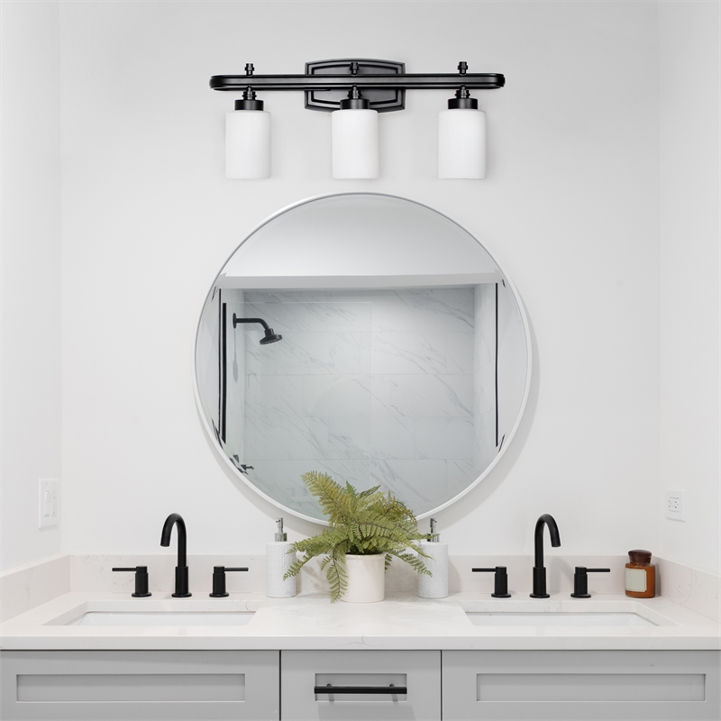 All the Rages Essentix 3-Light Metal Vanity Fixture with Opaque Shade in Black