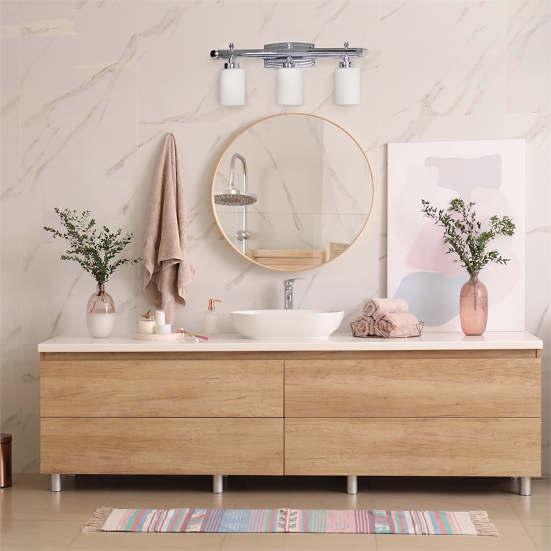 All the Rages Essentix 3-Light Metal Vanity Fixture with Opaque Shade in Chrome