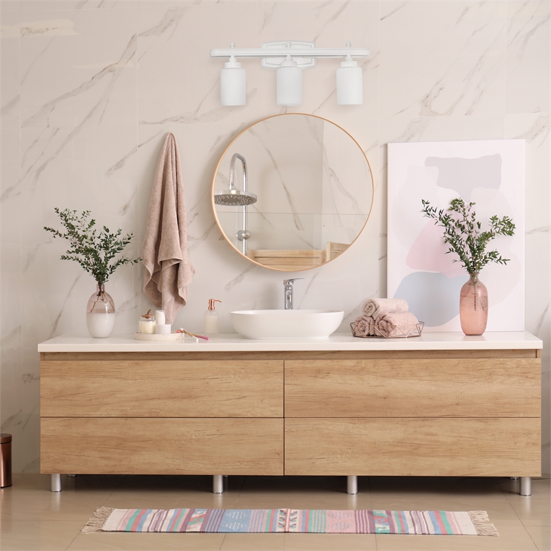 All the Rages Essentix 3-Light Metal Vanity Fixture with Opaque Shade in White