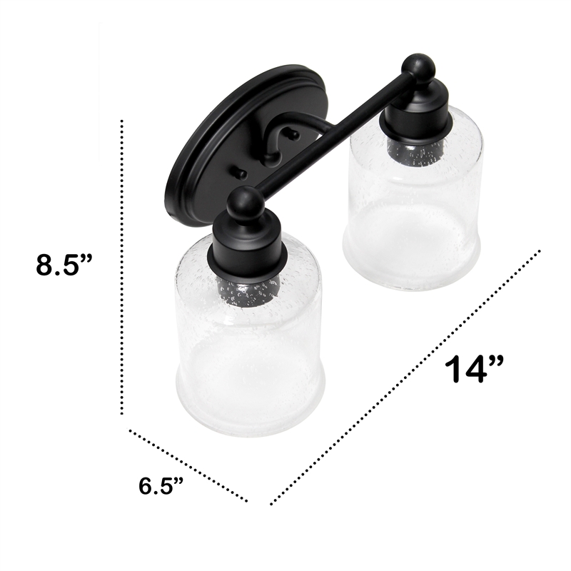 All the Rages Studio 2-Light Metal & Glass Vanity Fixture in Black/Clear