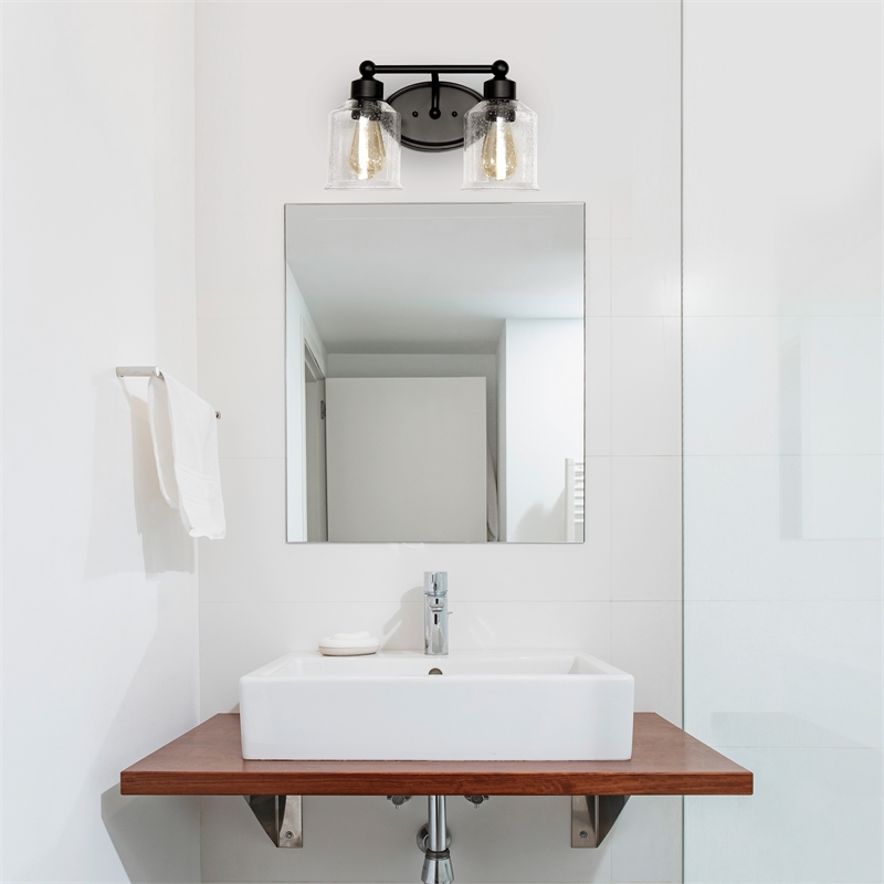 All the Rages Studio 2-Light Metal & Glass Vanity Fixture in Black/Clear