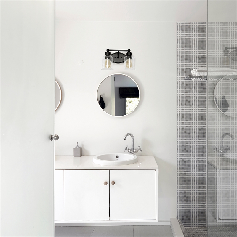 All the Rages Studio 2-Light Metal & Glass Vanity Fixture in Black/Clear