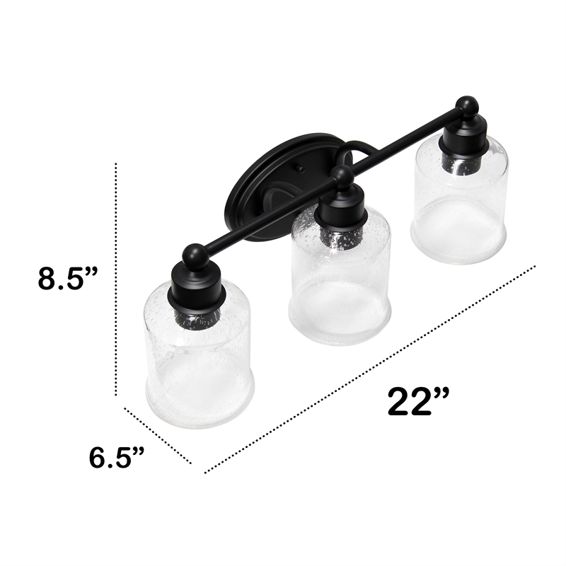 All the Rages Studio 3-Light Metal & Glass Vanity Fixture in Black/Clear