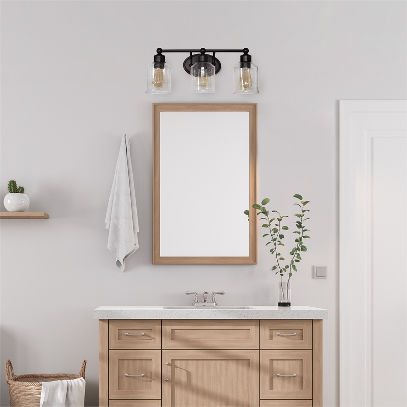 All the Rages Studio 3-Light Metal & Glass Vanity Fixture in Black/Clear