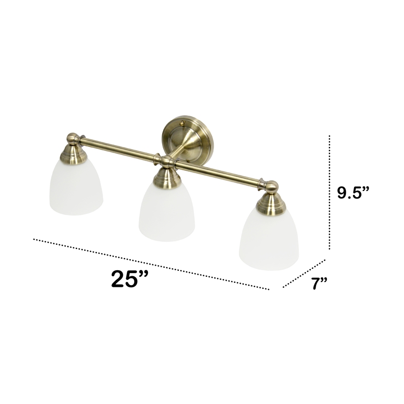 All the Rages Essentix 3-Light Metal & Glass Vanity Fixture in Antique Brass
