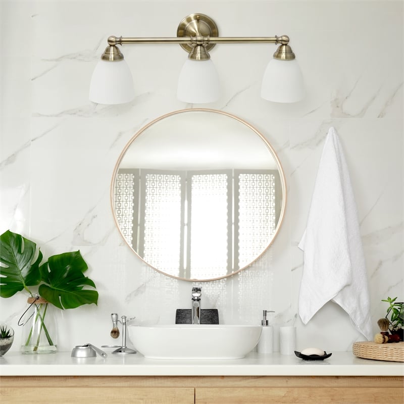 All the Rages Essentix 3-Light Metal & Glass Vanity Fixture in Antique Brass