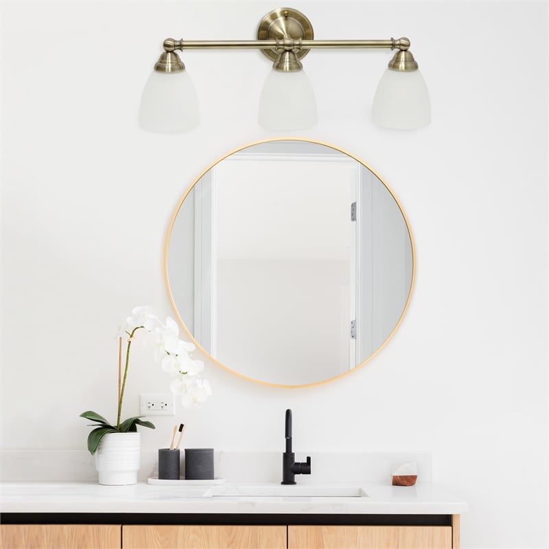 All the Rages Essentix 3-Light Metal & Glass Vanity Fixture in Antique Brass