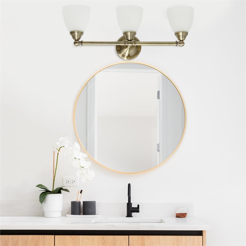All the Rages Essentix 3-Light Metal & Glass Vanity Fixture in Antique Brass