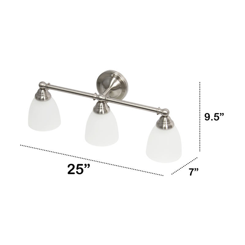 All the Rages Essentix 3-Light Metal & Glass Vanity Fixture in Brushed Nickel