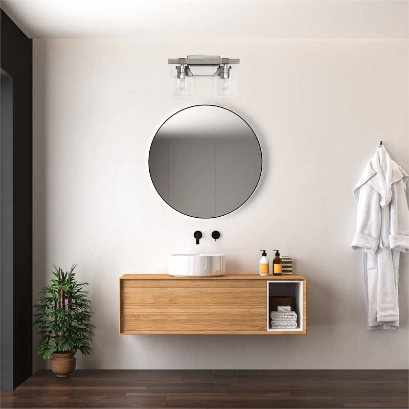 All the Rages Barnlit 2-Light Metal & Glass Vanity Fixture in Brushed Nickel