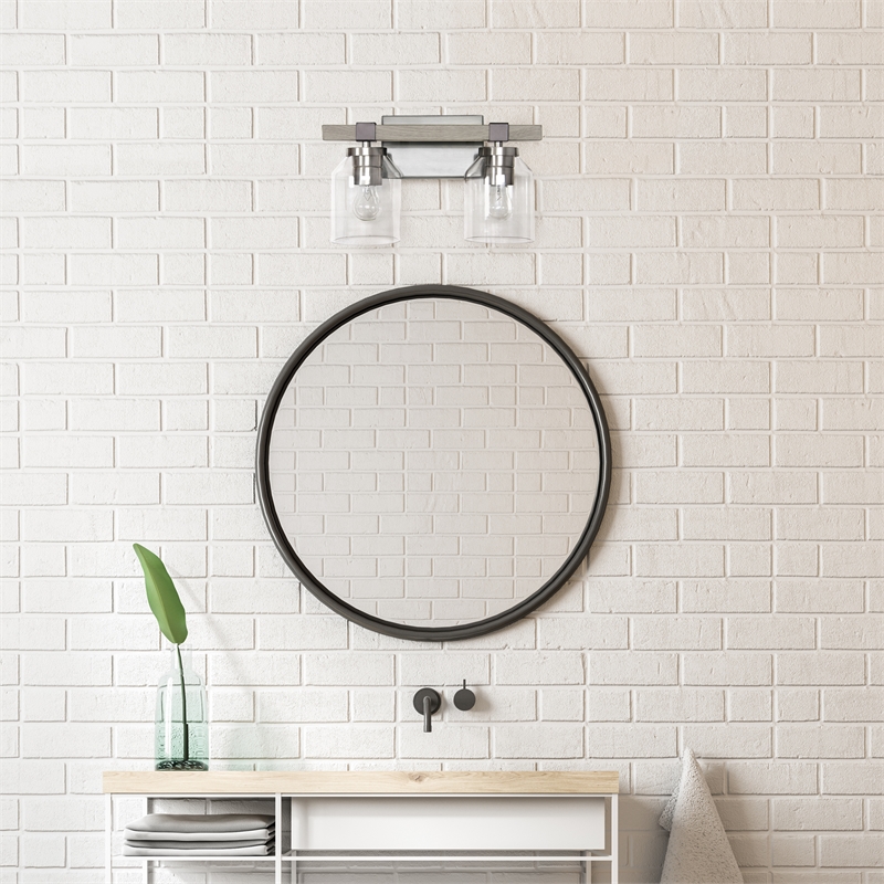 All the Rages Barnlit 2-Light Metal & Glass Vanity Fixture in Brushed Nickel