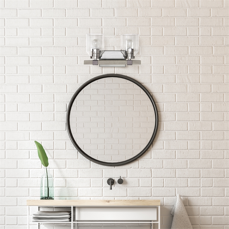 All the Rages Barnlit 2-Light Metal & Glass Vanity Fixture in Brushed Nickel