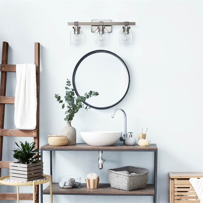 All the Rages Barnlit 3-Light Metal & Glass Vanity Fixture in Brushed Nickel