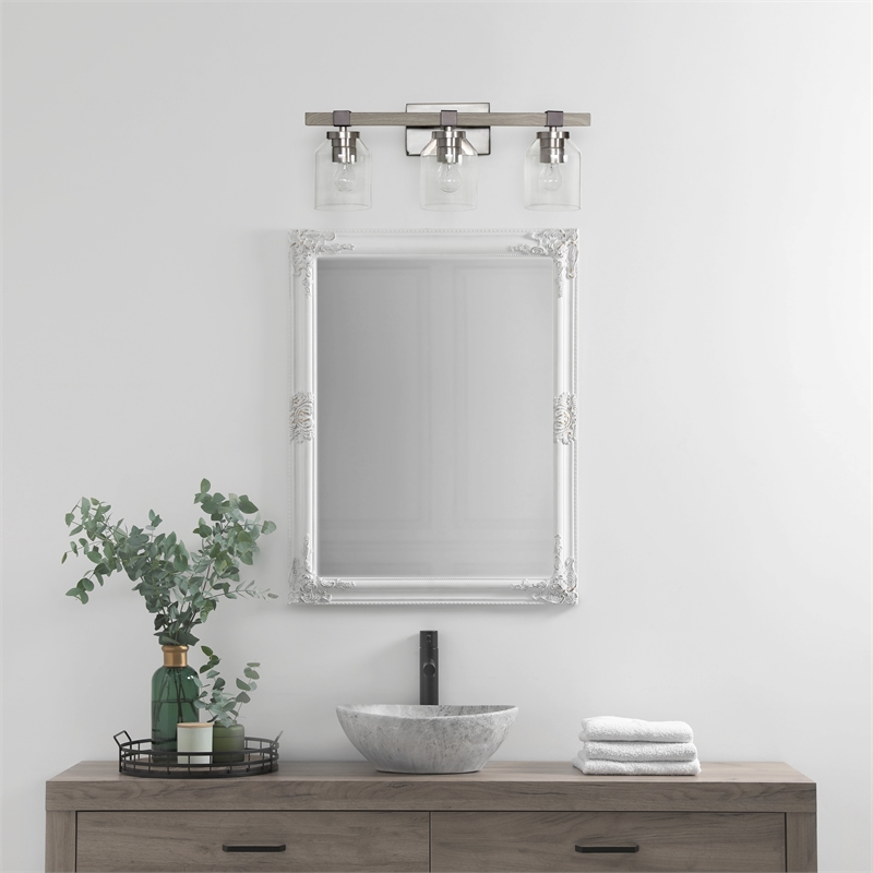 All the Rages Barnlit 3-Light Metal & Glass Vanity Fixture in Brushed Nickel