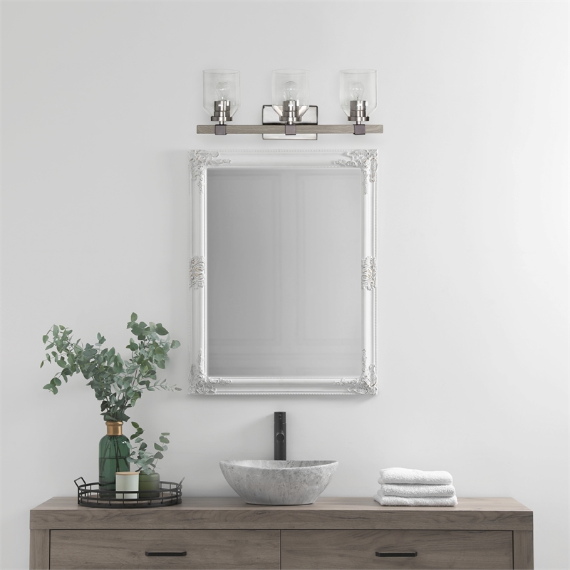All the Rages Barnlit 3-Light Metal & Glass Vanity Fixture in Brushed Nickel