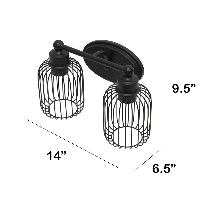 All the Rages Ironhouse 2-Light Metal & Glass Vanity Fixture in Black/Clear