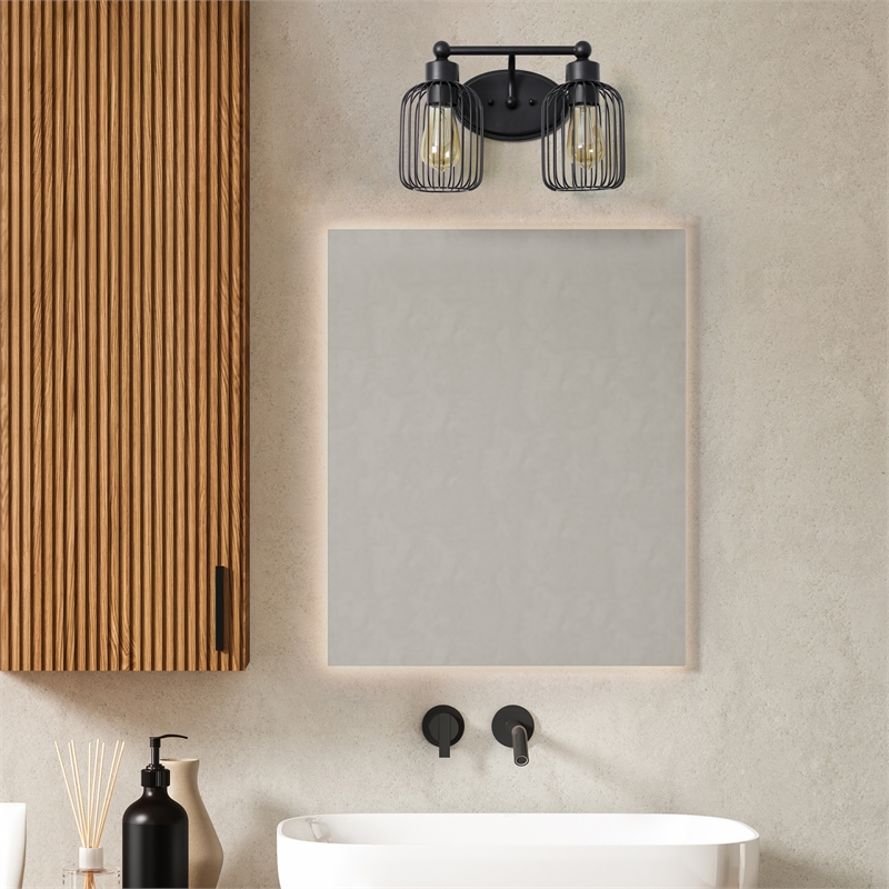 All the Rages Ironhouse 2-Light Metal & Glass Vanity Fixture in Black/Clear