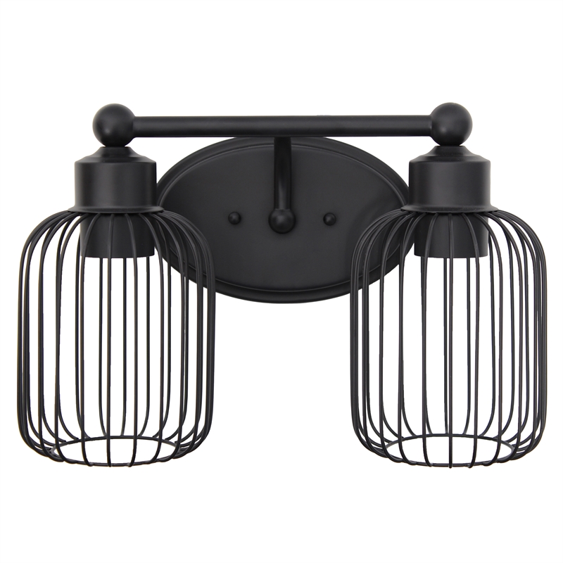 All the Rages Ironhouse 2-Light Metal & Glass Vanity Fixture in Black/Clear
