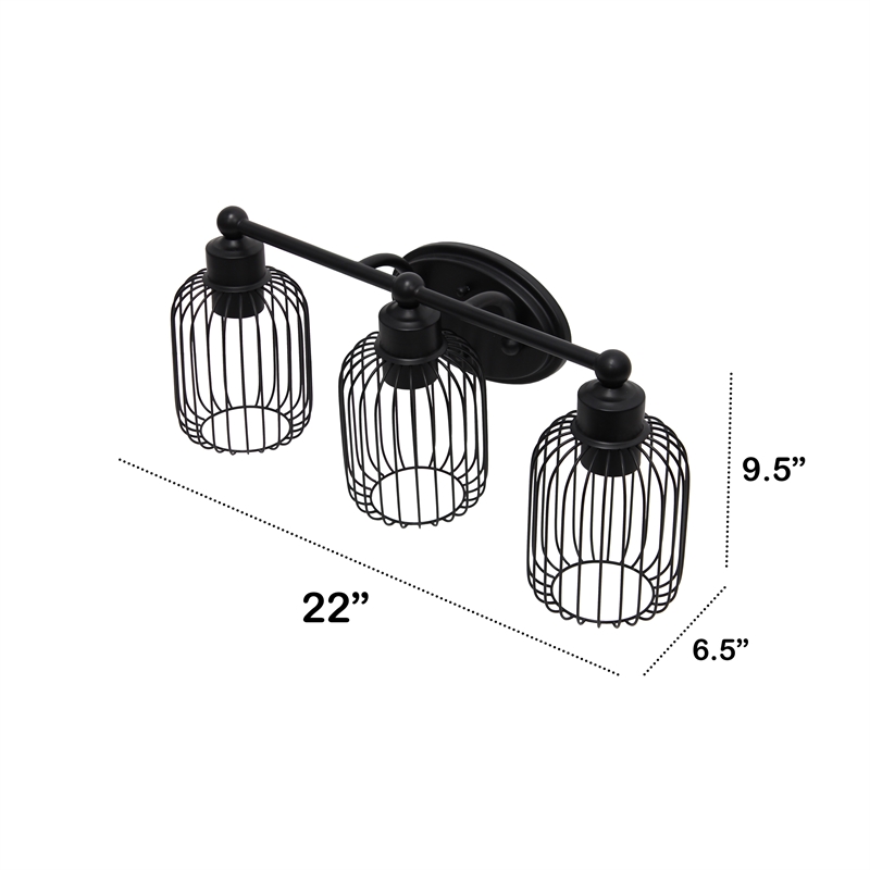 All the Rages Ironhouse 3-Light Metal & Glass Vanity Fixture in Black/Clear