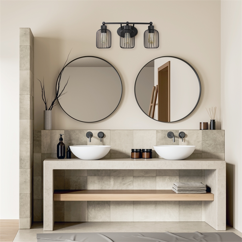 All the Rages Ironhouse 3-Light Metal & Glass Vanity Fixture in Black/Clear
