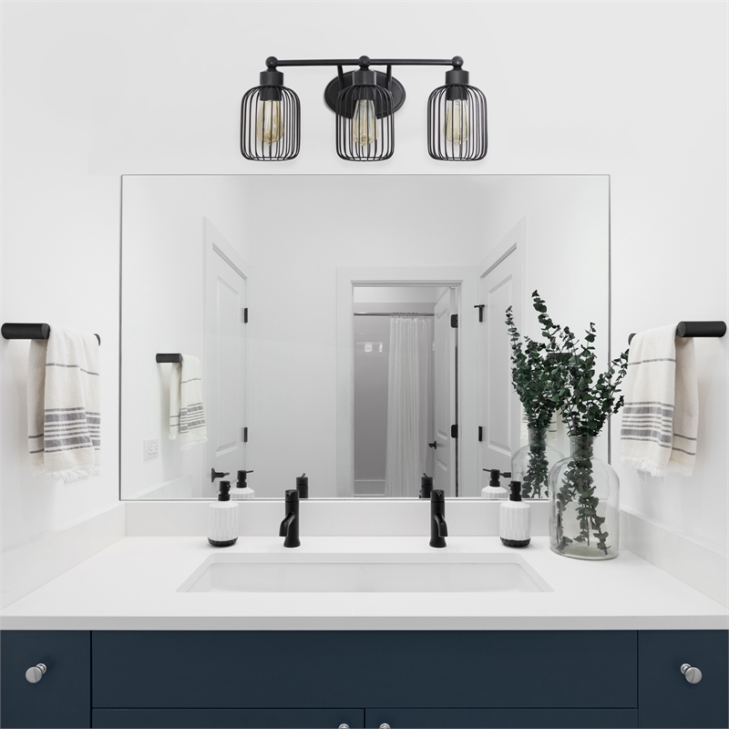 All the Rages Ironhouse 3-Light Metal & Glass Vanity Fixture in Black/Clear