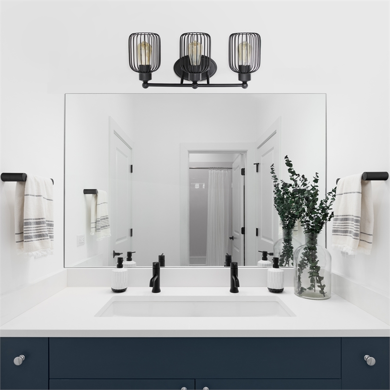 All the Rages Ironhouse 3-Light Metal & Glass Vanity Fixture in Black/Clear
