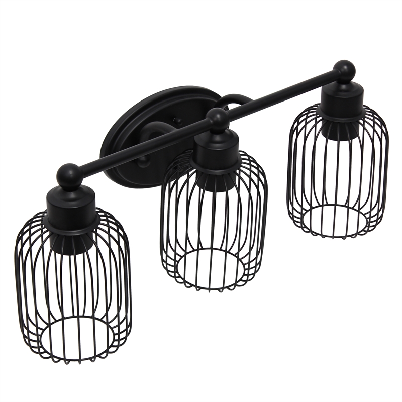 All the Rages Ironhouse 3-Light Metal & Glass Vanity Fixture in Black/Clear