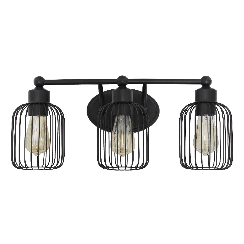 All the Rages Ironhouse 3-Light Metal & Glass Vanity Fixture in Black/Clear