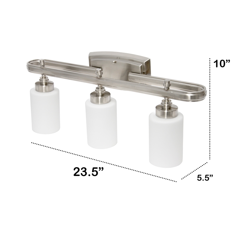 All the Rages Essentix 3-Light Metal Vanity Fixture with Opaque Shade in Nickel