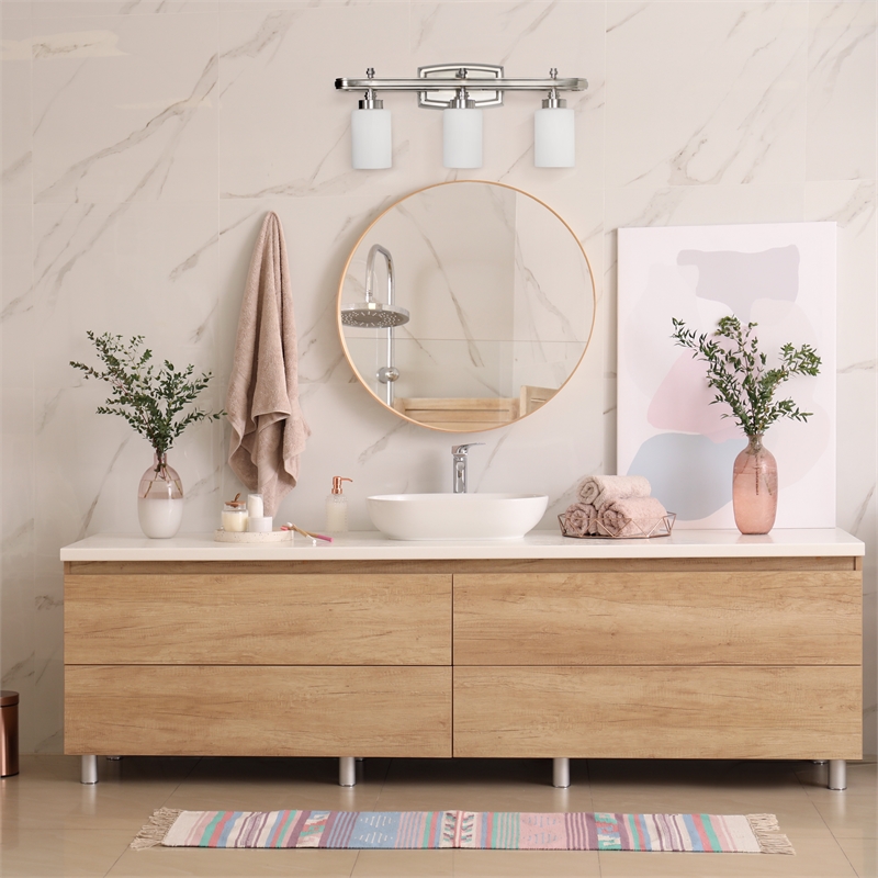 All the Rages Essentix 3-Light Metal Vanity Fixture with Opaque Shade in Nickel