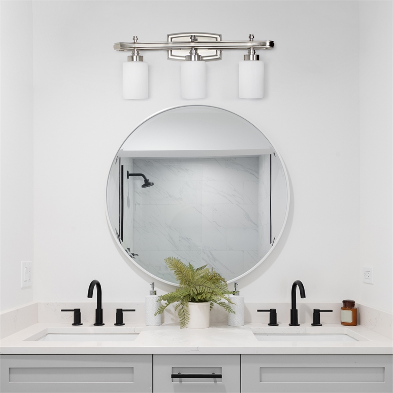 All the Rages Essentix 3-Light Metal Vanity Fixture with Opaque Shade in Nickel