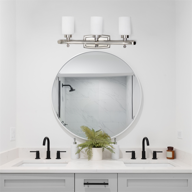 All the Rages Essentix 3-Light Metal Vanity Fixture with Opaque Shade in Nickel