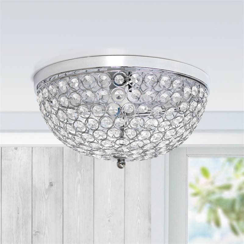 Elegant Designs 2 Light Polished Chrome Ceiling Light with Crystals
