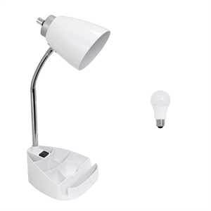 18.5&quot White Gooseneck Organizer Desk Lamp with Holder and Outlet with LED Bulb