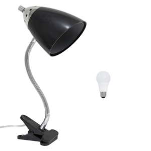 17.5&quot Black Flossy Flexible Gooseneck Clip Light Desk Lamp with LED Bulb