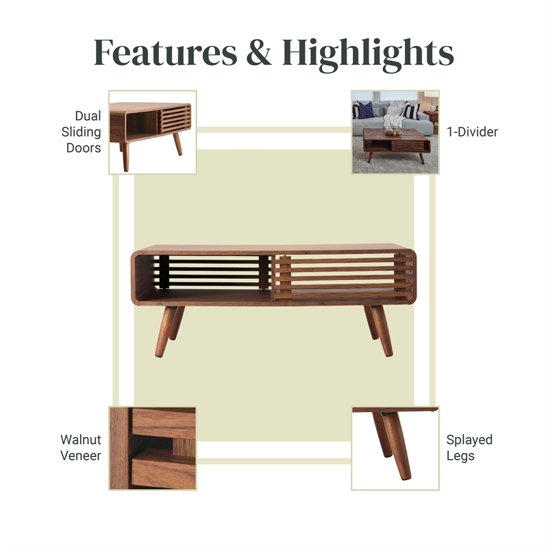NPD Furniture Wilson Wood Slat Coffee Table in Brown/Walnut