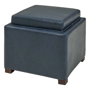 NPD Furniture Cameron 17&quot Bonded Leather Storage Ottoman in Vintage Blue