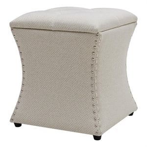 NPD Furniture Amelia 20&quot Fabric Nailhead Tufted Storage Ottoman in Cream