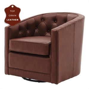 NPD Furniture Walsh 19&quot Top Grain Leather Swivel Chair in Garrett Brown