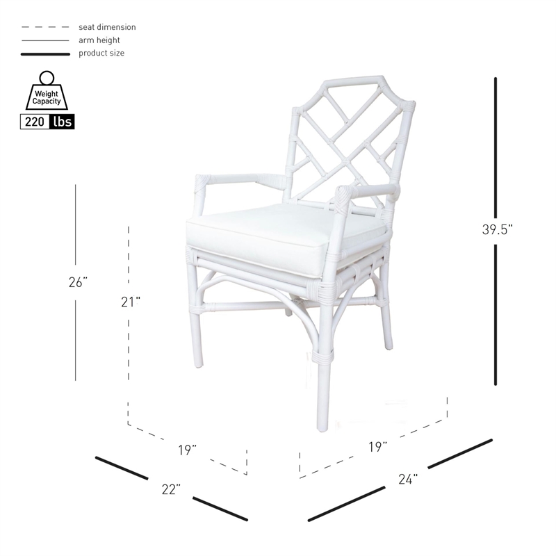 NPD Furniture Kara Fabric and Rattan Dining Side Arm Chair in White