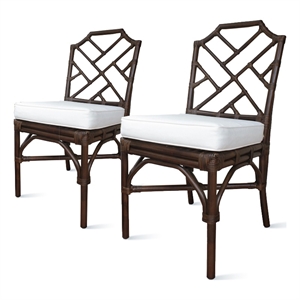NPD Furniture Kara 21&quot Fabric and Rattan Chair in Brown (Set of 2)