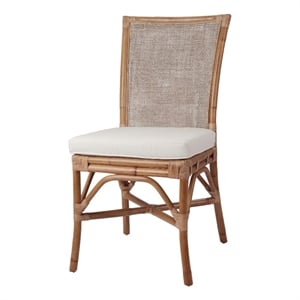 NPD Furniture Tatum 20&quot Fabric and Rattan Side Chair in Brown (Set of 2)