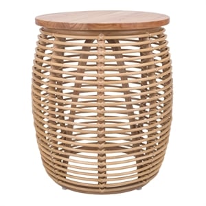 NPD Furniture Iris Round Rattan End Table in Brown/Natural Honey
